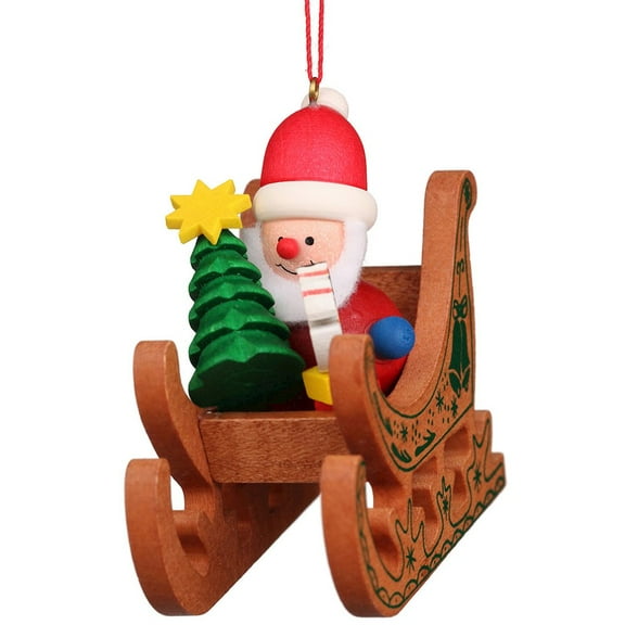 Alexander Taron 3" Brown, Red, and Green Santa Riding on His Sled Collectible Christian Ulbricht
