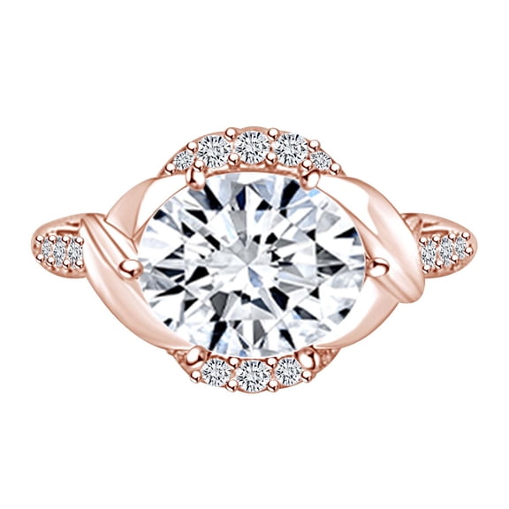 AFFY 2.08 Carat Oval Shape Moissanite & Natural Diamond Engagement Ring 14K Solid Rose Gold Ring Size-5