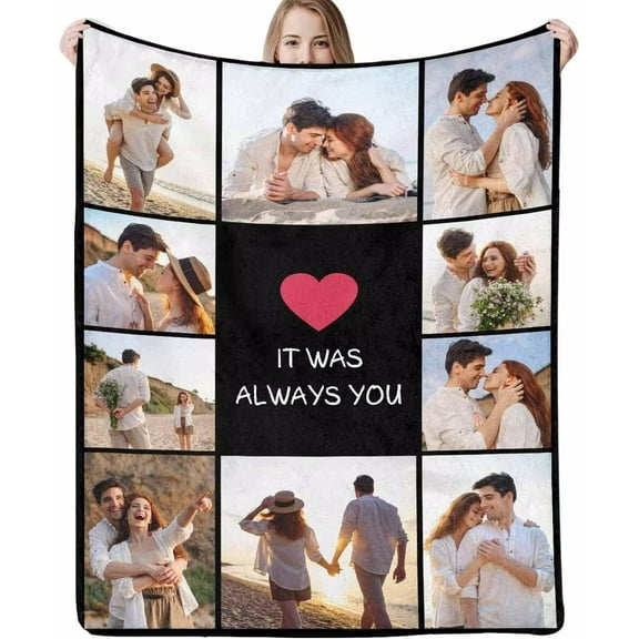 AISENIN Custom Throw Blanket with Photos Collage Personalized Soft Fleece Blanket Gifts for Adult Kids Dad Mom Grandpa Grandma for Birthday Christmas 9 Photos