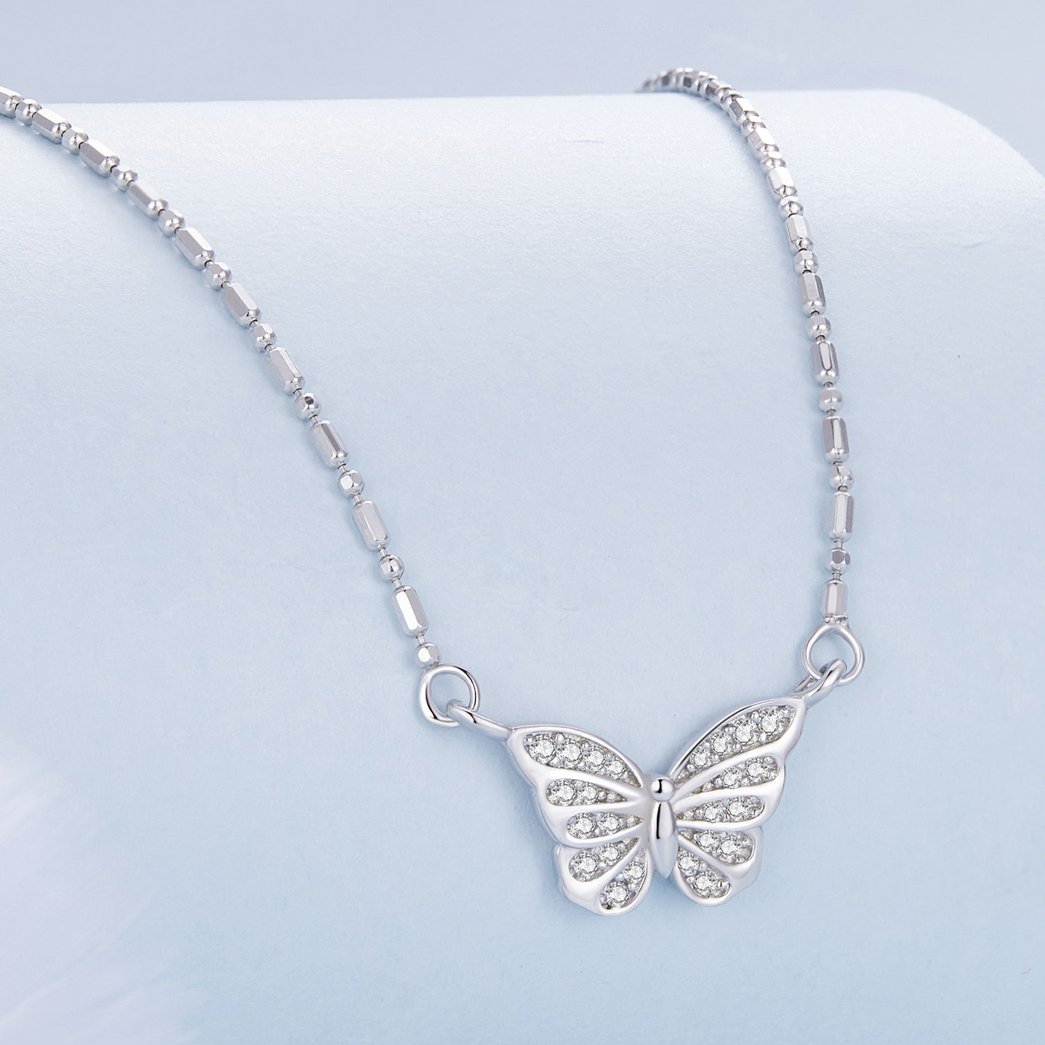 Fluttering Butterfly Necklace - 925 Silver Adjustable Chain Delicate Pendant Jewelry for Women