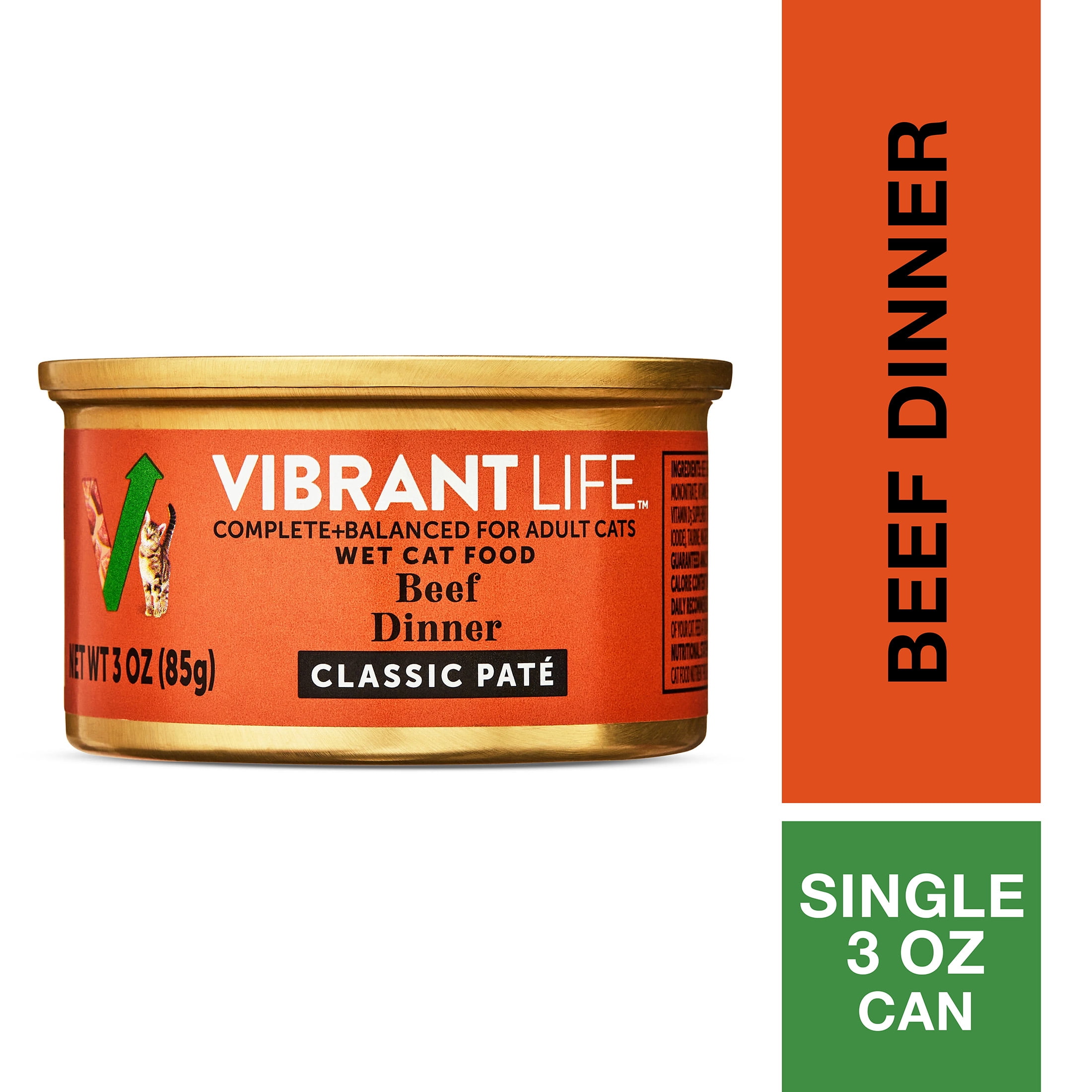 (6 pack) Vibrant Life Beef Dinner Classic Pate Wet Cat Food, Grain-Free, 3 oz Can