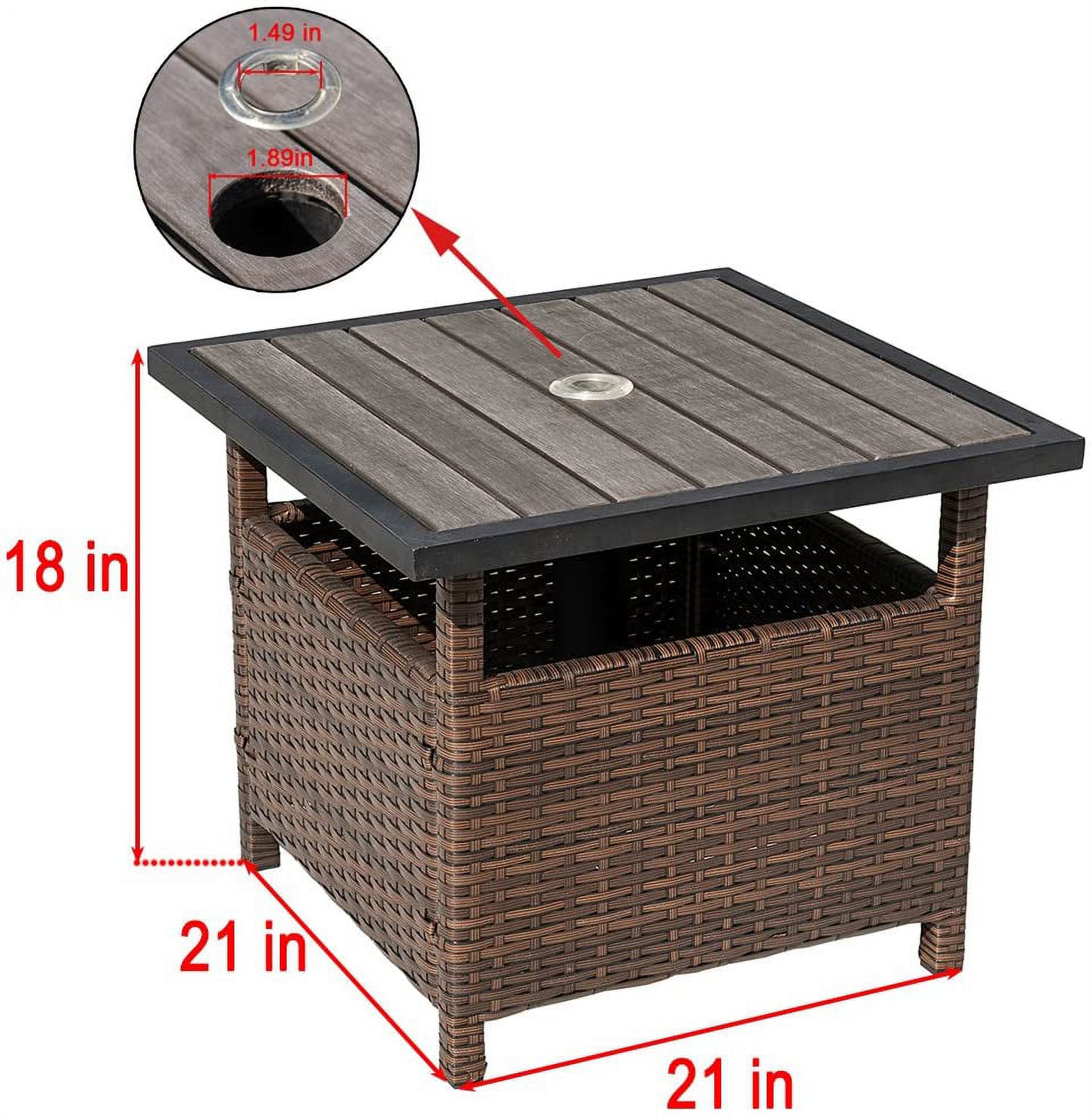 Patio Table with Umbrella Hole Small Outdoor Side Table All-Wather Faux Wicker Rettan Umbrella Stand, Brown - image 2 of 7