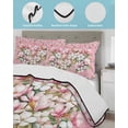 thumbnail image 3 of Full Size Quilt Bedding Set, Pink Orchid Flowers Reversible Summer Quilt 3 Pieces, Vintage Floral Leaves Plants Spring Lightweight Bedspreads Coverlets with 2 Pillow Shams for All Seasons, 3 of 5
