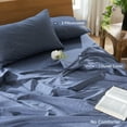 thumbnail image 6 of MooMee 100% Washed Cotton Duvet Cover Set King Linen Like Textured Breathable 3-Piece (Denim Blue, 104"x90"), 6 of 7