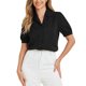 thumbnail image 2 of INSPIRAR CHIC Camisa de Cuello para Mujeres con Botones y Mangas Cortas para Trabajar en Negro, 2 of 5