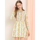 thumbnail image 2 of Allegra K Vestido Mini Estampado Floral Cuello Con Volantes Casual Para Mujeres Blanco M, 2 of 7