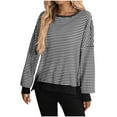 thumbnail image 2 of Long Sleeve Shirts for Women, Women's Oversized Striped Shirts Long Sleeve Crew Neck Split Hem T-Shirts Casual Color Block Fall Going Out Top 2025, 2 of 5