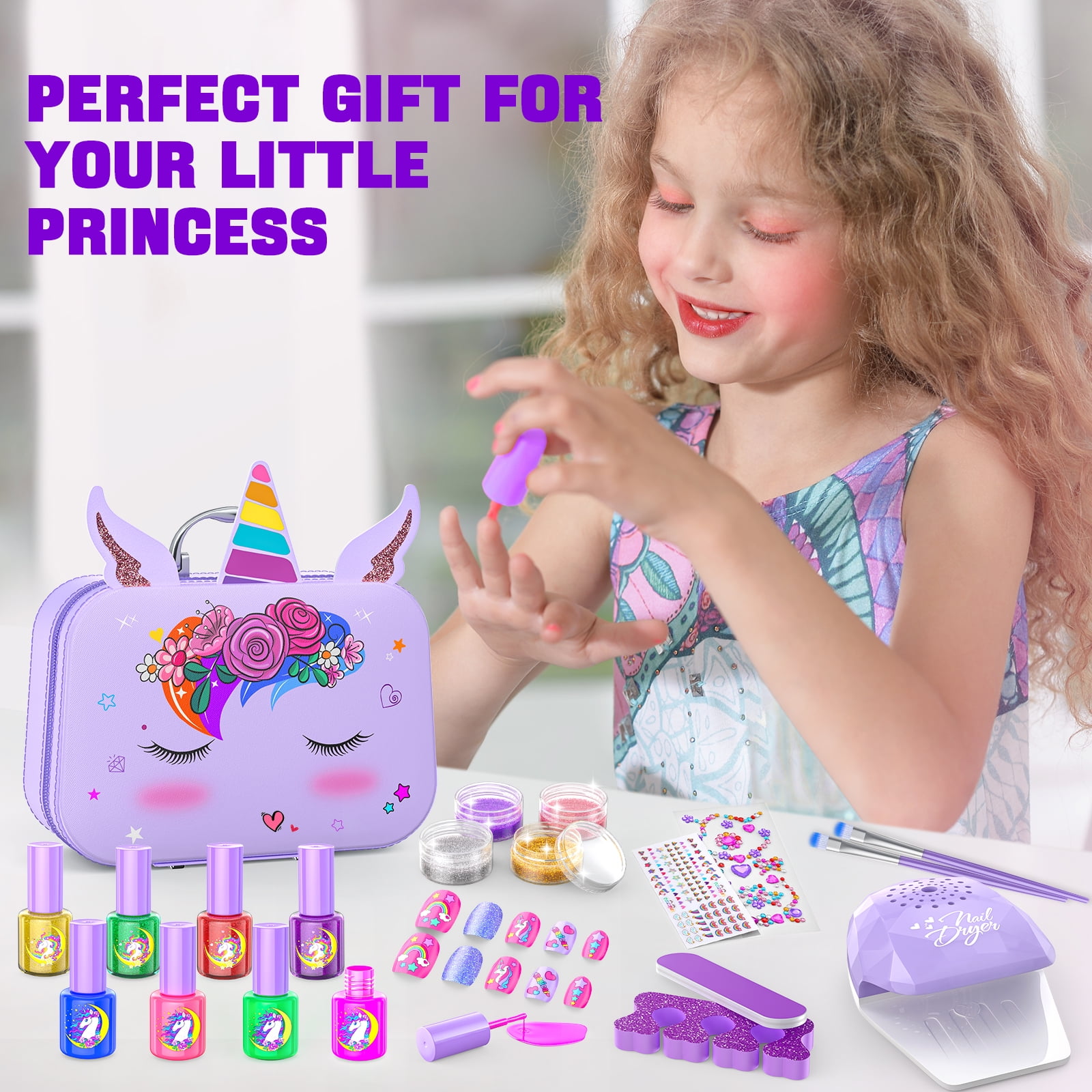 Kids Nail Polish Kit For Girl 4-6-Year-Old Girls' Nail Polish Set, Children's Nail Strippable Set Designed For Girls, Special Children's Nail Polish Set For Girls With Unicorn Theme Storage Box