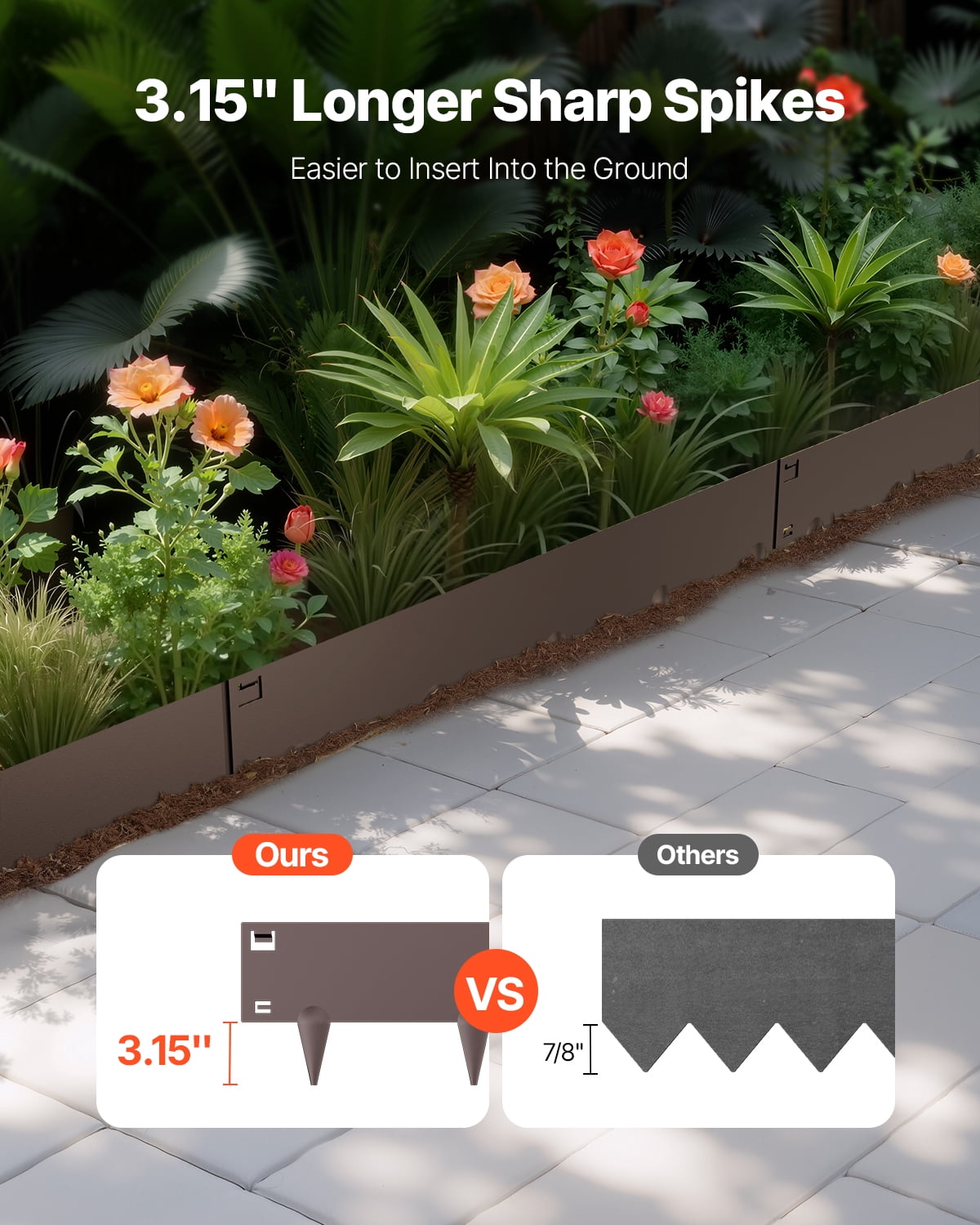 VEVOR Steel Landscape Edging, 5 Packs 39 x 4 in Rust-Resistant Metal Landscape Edging, Bendable Garden Edging Border, Heavy Duty Lawn Edging, Easy-to-Install, Flower Bed Yard Pathway Divider Brown