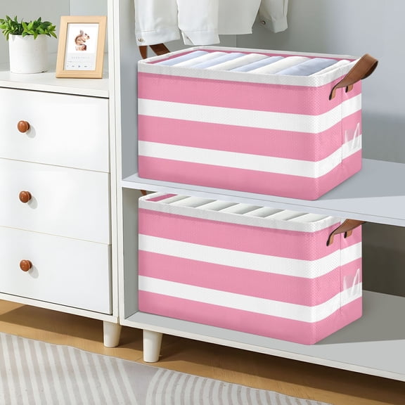 Pink Grids Foldable Storage Large Fabric Storage Baskets Organizer Storage Bins with Handles for Shelves