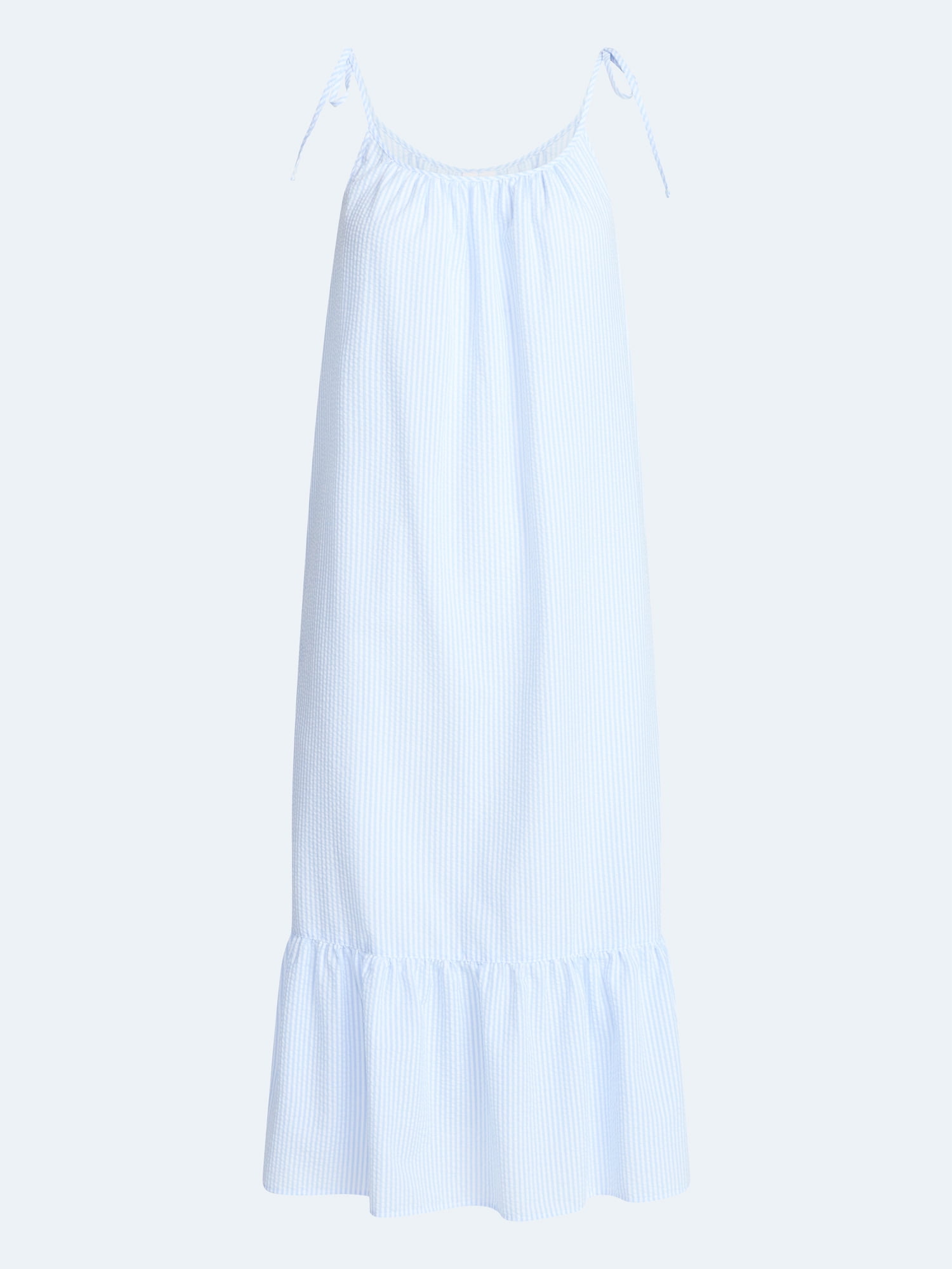 Joyspun Women's Seersucker Midi Sleep Gown with Shoulder Tie, Sizes XS to 3X