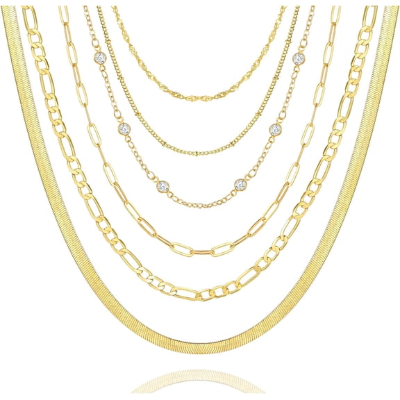 6Pcs Gold Layered Chain Necklaces For Women,18K Gold Dainty Cz Choker Necklace Trendy, Adjustable Layering Necklace Set For Women Gifts[o1456]