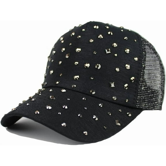 AKcxy Adjustable Breathable Rhinestone Baseball Cap for Women Bling Sequins Casual Sports Cap