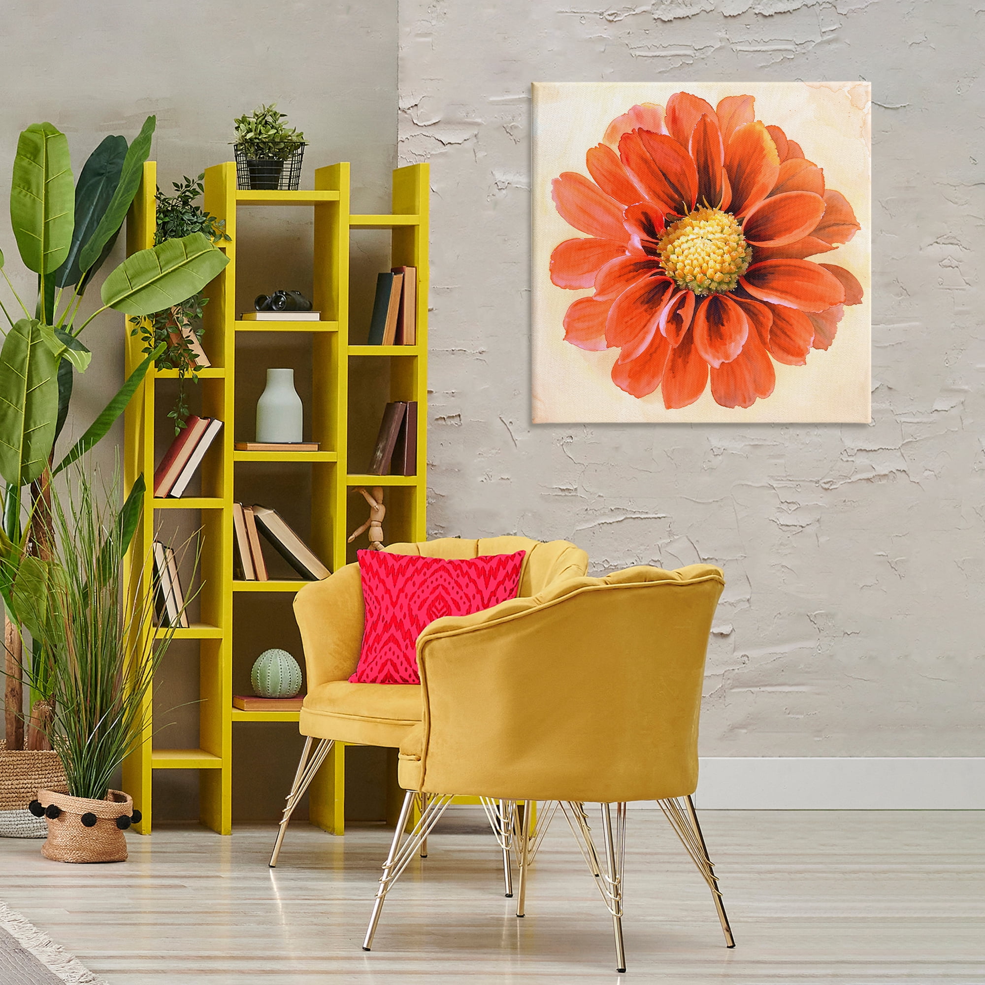 Stupell Industries Orange Dahlia Bloom Plants & Flowers Painting Wrapped Canvas Art Print Wall Art, 30 x 30