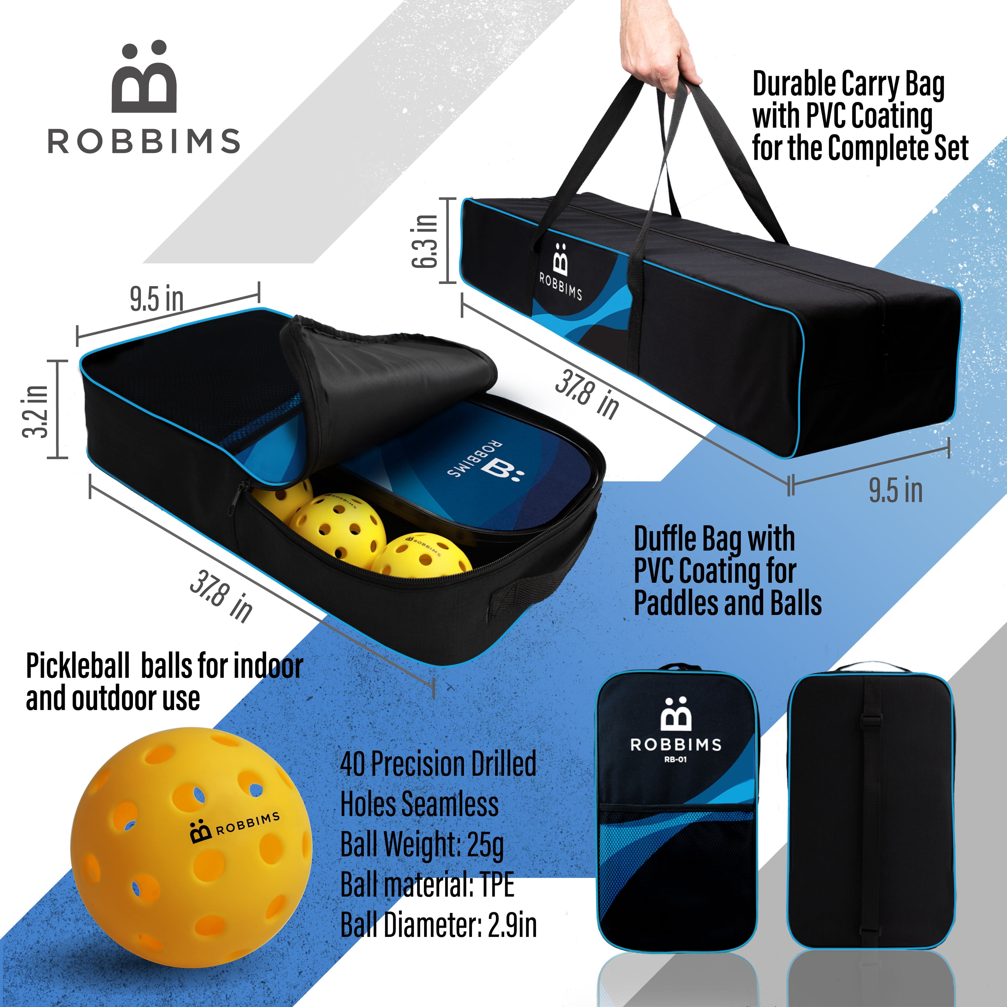 ROBBIMS Portable Pickleball Set with Net | 4 USAPA Approved