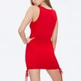 thumbnail image 3 of Women Sleeveless Bodycon Mini Dress Round Neck Ruched Stretchy Side Drawstring Tank Dress, 3 of 6