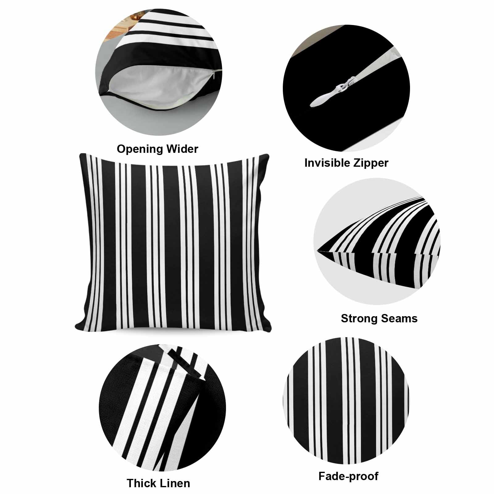 Throw Pillow Covers, Striped Black White Decorative Throw Pillow Covers 18x18 Inch, Farmhouse Line Stripes Classic Square Linen Pillow Cases for Couch/Living Room/Sofa