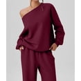 thumbnail image 4 of Women'S 2 Piece Outfits Off the Shoulder Crop Top Wide Leg Sweatpants Matching Lounge Sets Wine Red XL, 4 of 8
