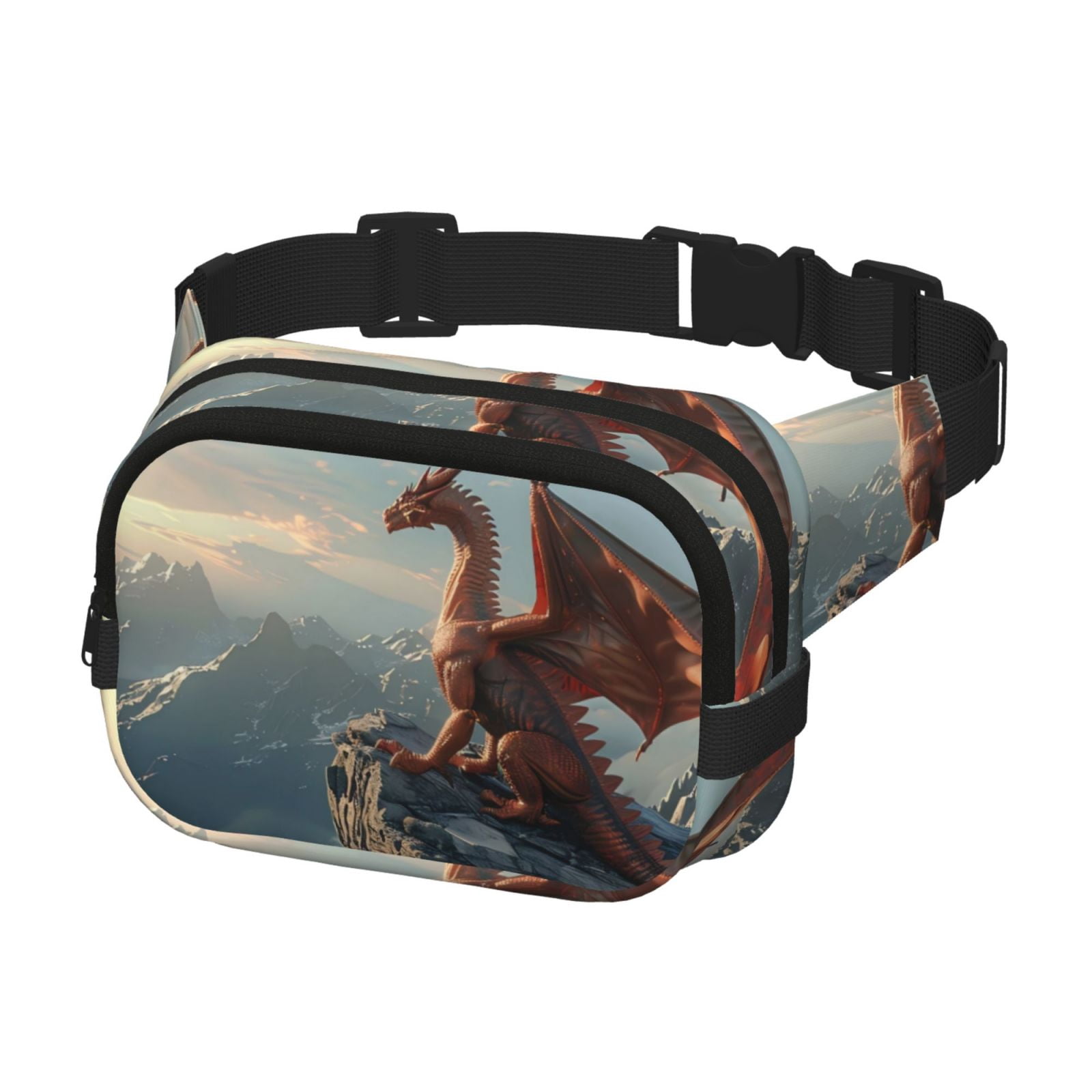 Picia Red Dragon Mountain Sunrise Print Square Double-Layer Waist Bag Mini Adjustable Waist Belt Bag Exercise Running Travel Hiking