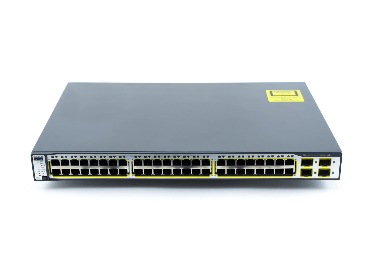 Restored Cisco Catalyst 3750 48-Port Fast Ethernet Managed Layer 3 PoE Switch with 4 SFP Uplinks IP Base P/N WS-C3750-48PS-S (Refurbished)