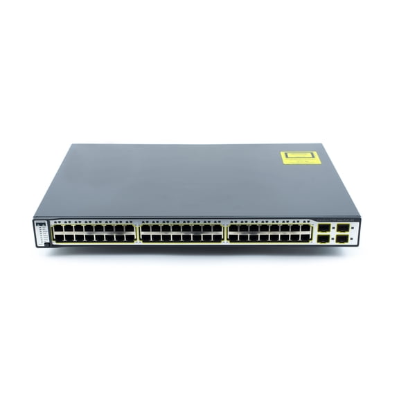 Restored Cisco Catalyst 3750 48-Port Fast Ethernet Managed Layer 3 PoE Switch with 4 SFP Uplinks IP Base P/N WS-C3750-48PS-S (Refurbished)
