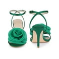 thumbnail image 4 of BLISSFUL STEP Mother's Day Flower Open Toe Slingback Stiletto Heels Ankle Strap Sandals for Women Dark Green 10, 4 of 4