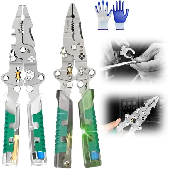Tuvilo Electrical Pliers, Folding Stylus Screwdriver Wire Stripper, 8 In 1 Wire Stripper Twister For Cutting And Pulling Wires, Cable Scissors,Voltage Tester Pliers(Luya and Pointed)