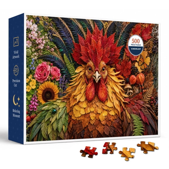 CNDRLEF Autumn Rooster Garden 500 Pieces Jigsaw Puzzle for Adults, 20.5 x 15 in