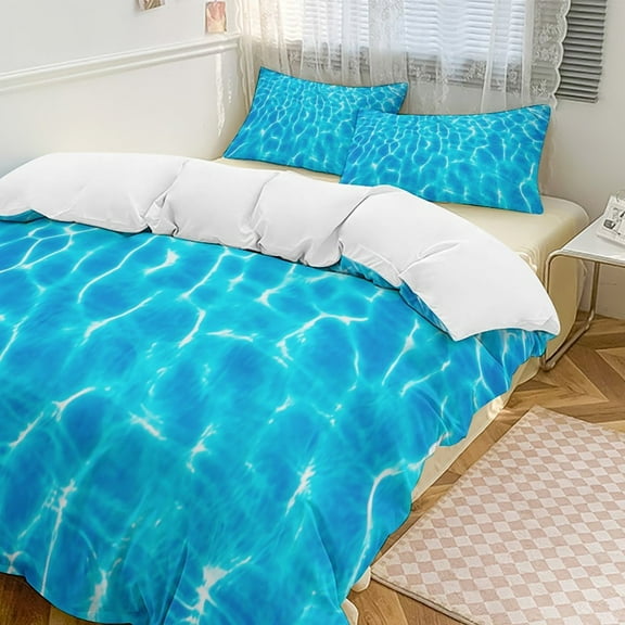3D Ocean Seawater Beach Water Duvet Cover Set Themed Multicolor Polyester Bedding Set for Bedroom Decoration