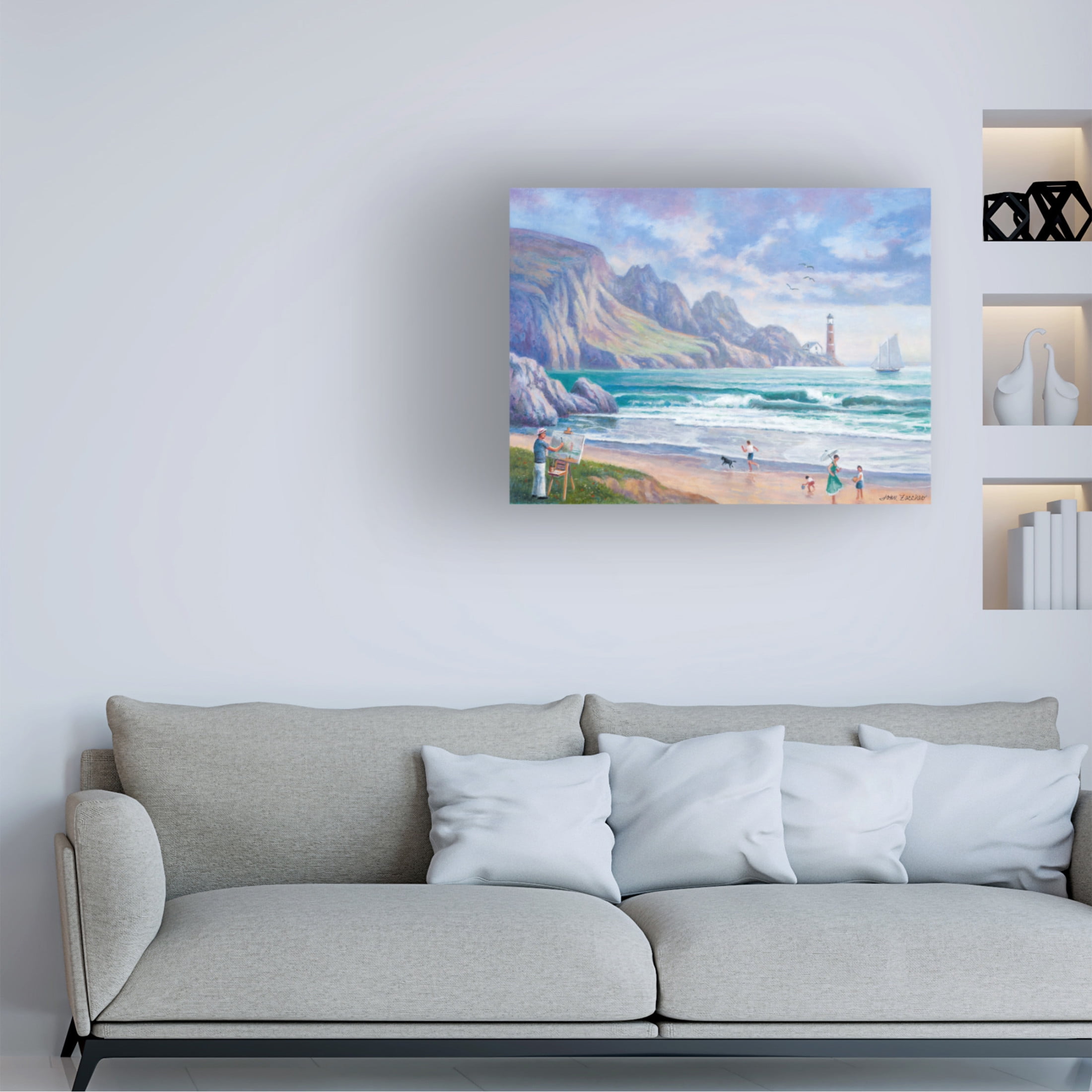 Canvas Wall Art - John Zaccheo 'Painting By the Seaside' Wall Art for Living Room, Bedroom, or Office Décor by Trademark Fine Art - 24 x 18 Inches