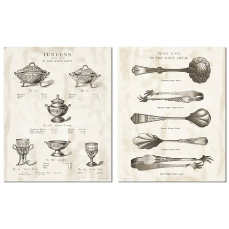 Tureen Set (Lovely Vintage Ephemera Tureen and Serving Utensil Set by Gwendolyn Babbitt; Kitchen Decor; Two 11x14in Poster)