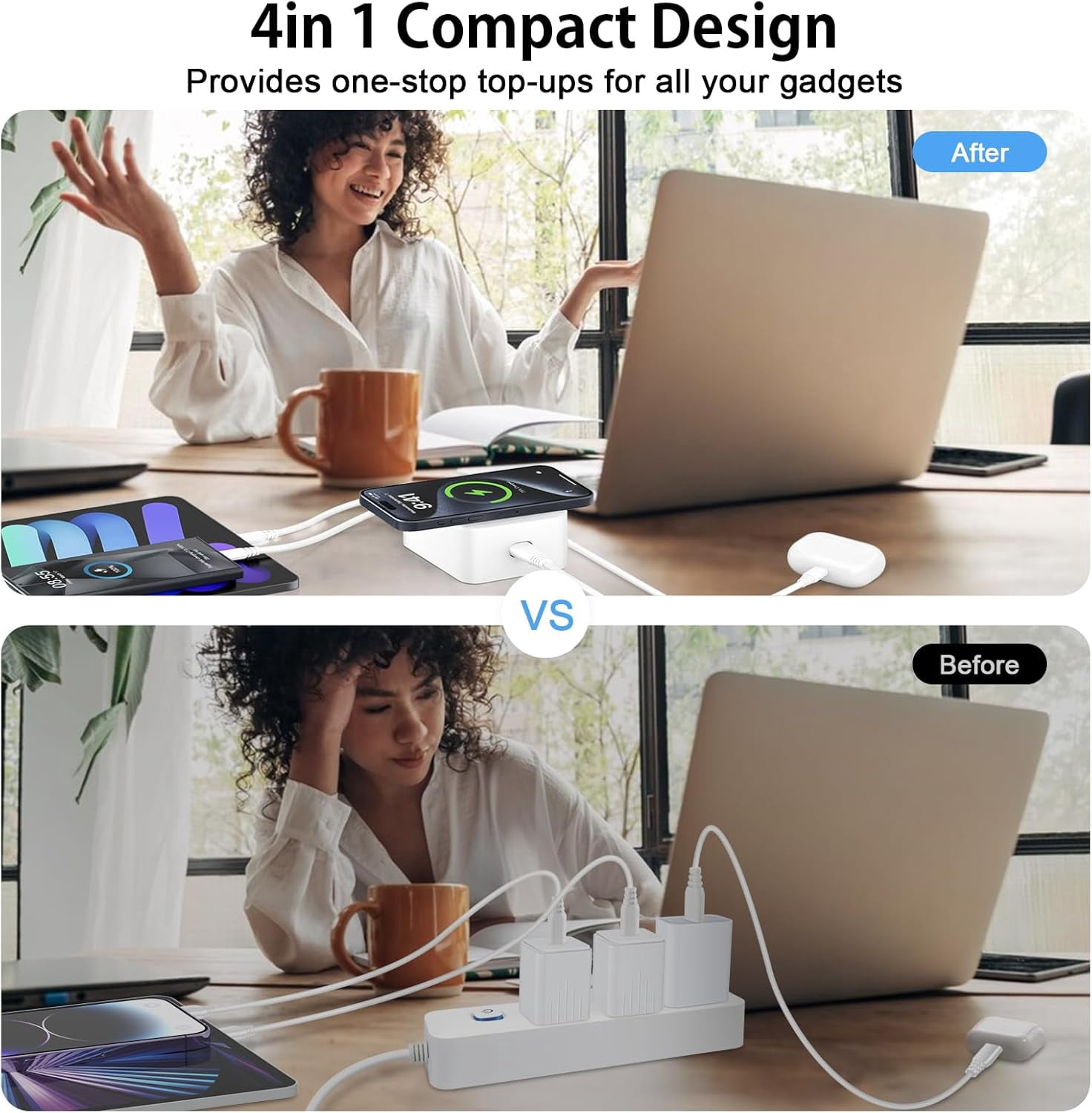 60W Charger Block,Fast Wireless Charger for iPhone 16/16 Pro/16 Pro Max/16 Plus/15/14/13/12,Samsung Galaxy S24/A15 5G/A35/A55/A25,Motorola Razr 2024,Edge 2024,G Stylus,4-Port USB C Charging Station