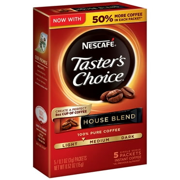 Nescafe Taster's Choice House Blend Medium Light Roast Instant Coffee 5 Packets 0.1 oz.  100% Pure Coffee