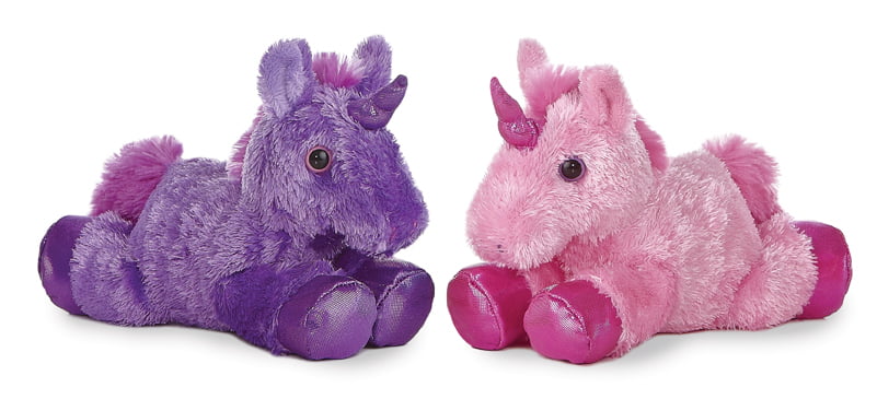 1 Purple and 1 Pink Bright Unicorn Mini Flopsie 8" Aurora Plush 
