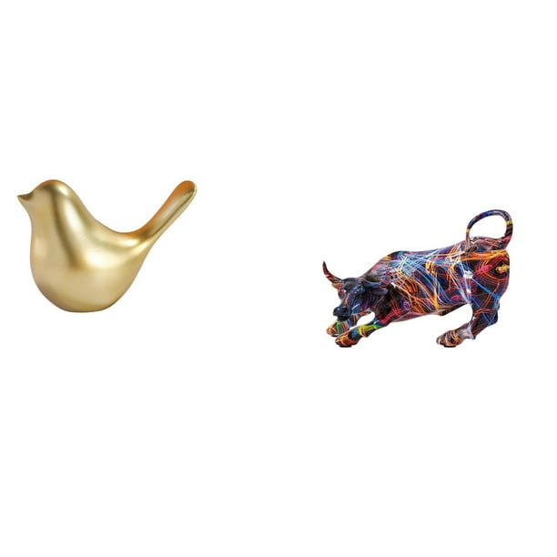 Figura de pájaros,Figura de pájaro dorado,decoración del hogar,estatua de animal,Estatuas decorativas de pájaros pequeños como accesorios de exhibición,Estatua de toro de resina,Pintura