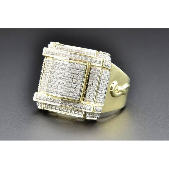Diamond Pinky Ring 10K Yellow Gold Pave Round Cut 0.66 CT Mens Square Design