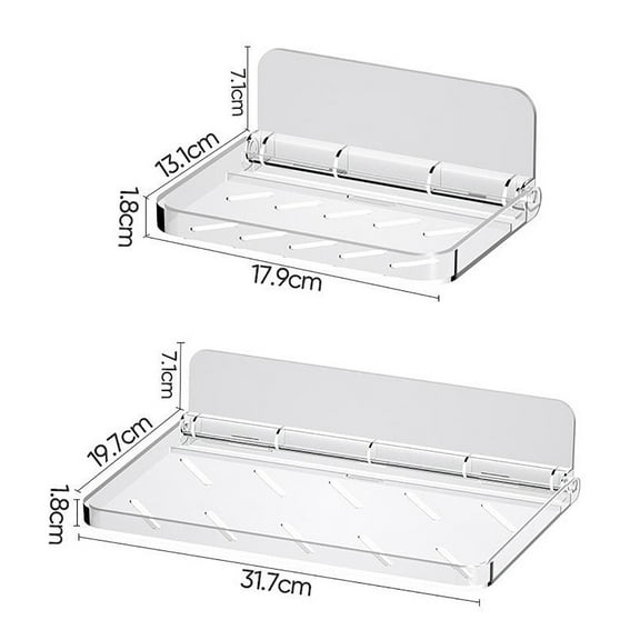 Rkxzt Shelves 2PC Clear Acrylic Floating Shelf Foldable Wall Mounted Adhesive Shelf for Bathroom Cosmetics Storage Home Storage|Plastic,White