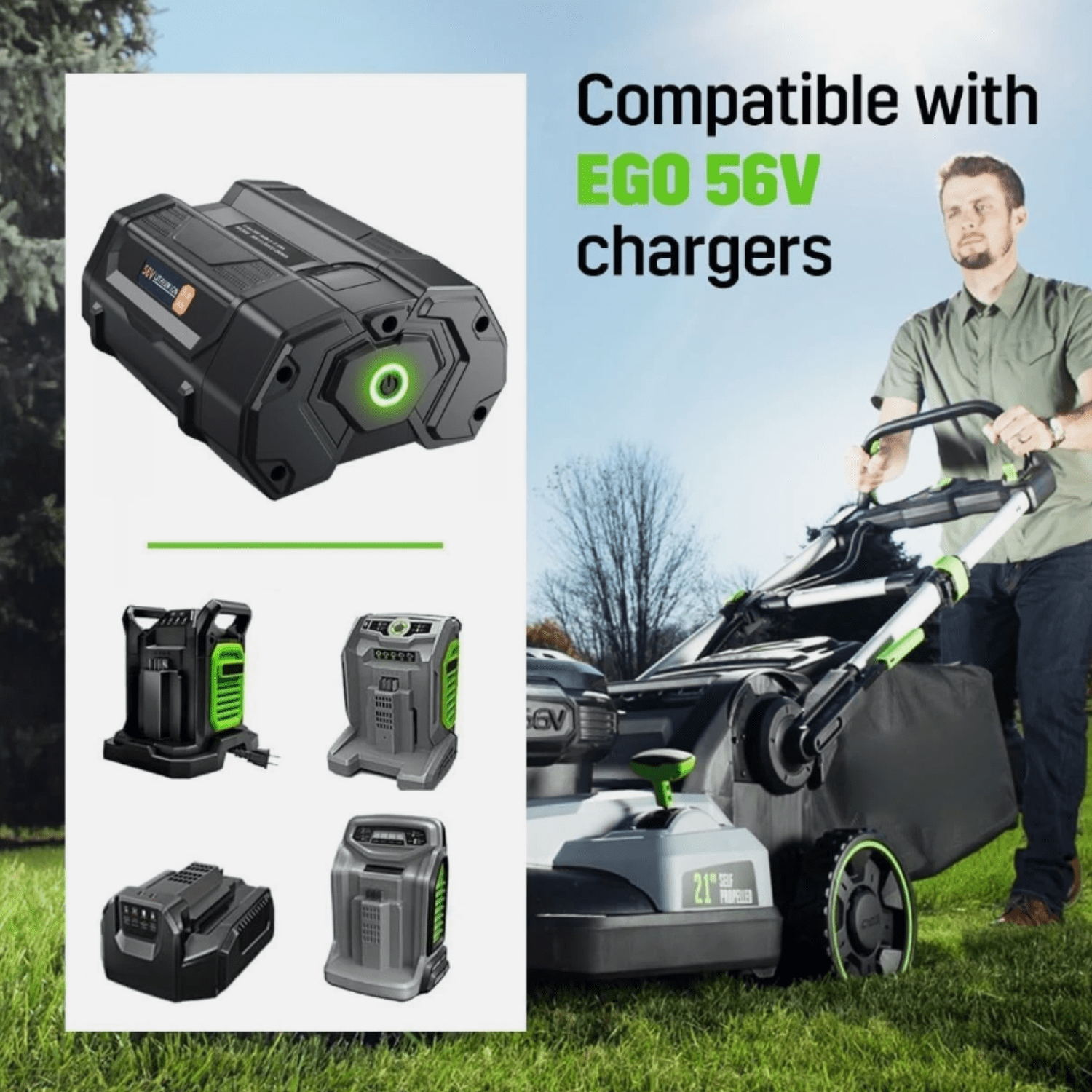 【 5.0Ah High Capacity 】2 Pack 56V Lithium Ion Battery Replacement for EGO 56V Battery Compatible with EGO 56 Volt Power Tools CS1604 CS1804 HT2400 LB6504 PH1400 Rechargeable Battery