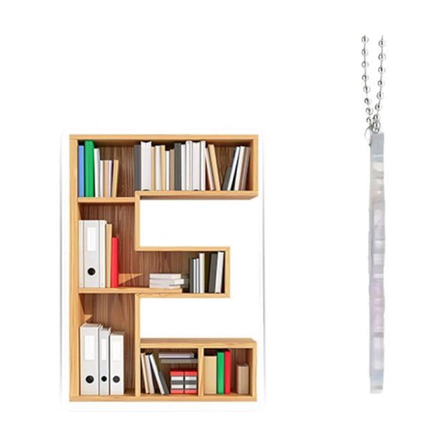 26-Letter Acrylic Keychain Pendant With Bookshelf Pattern For Keys And Bags