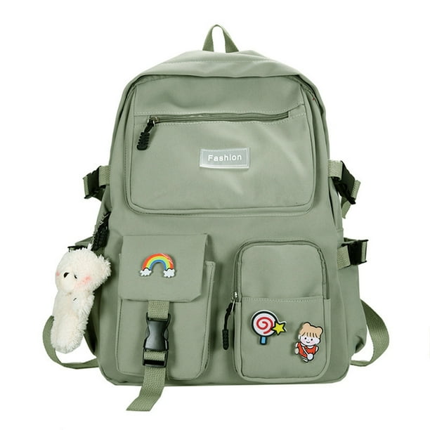 Mochila informal de nailon con cremallera a la moda para estudiantes para ir de compras (verde) Likrtyny Para Estrenar
