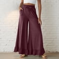 thumbnail image 2 of Wide Leg Pants Woman Summer Elastic High Waisted Palazzo Pants Flowy Drawstring Ruffle Hem Trousers with Pockets, L, 2 of 7