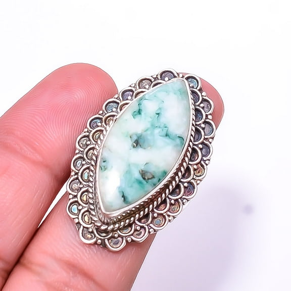 Tree Agate - Australia Fine Art Oxidised 925 Sterling Silver Ring S.8.5 R67, Gemstone Silver Jewelry, New Year Sale, Valentin's Day Gift