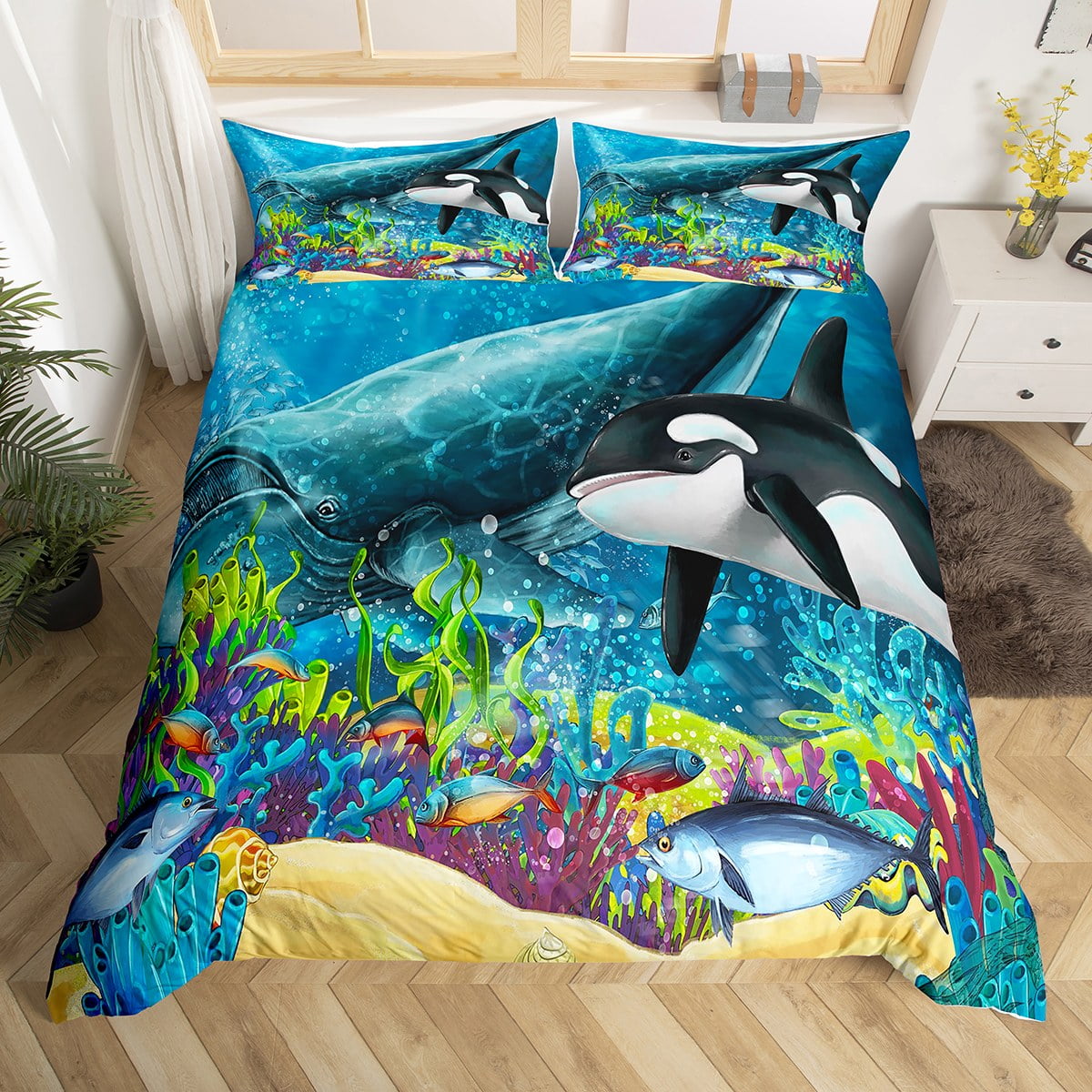 YST 3D Underwater World Comforter Cover Full, Killer Whale Duvet Cover ...