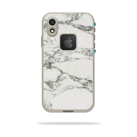 Skin For LifeProof FRE iPhone XR Case - White Marble | MightySkins Protective, Durable, and Unique Vinyl Decal wrap cover | Easy To Apply, Remove, and Change