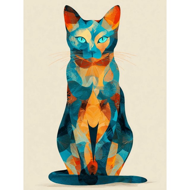 Qisvanset Vibrant Abstract Cat Canvas Print 12x16 Inch Hallway Art