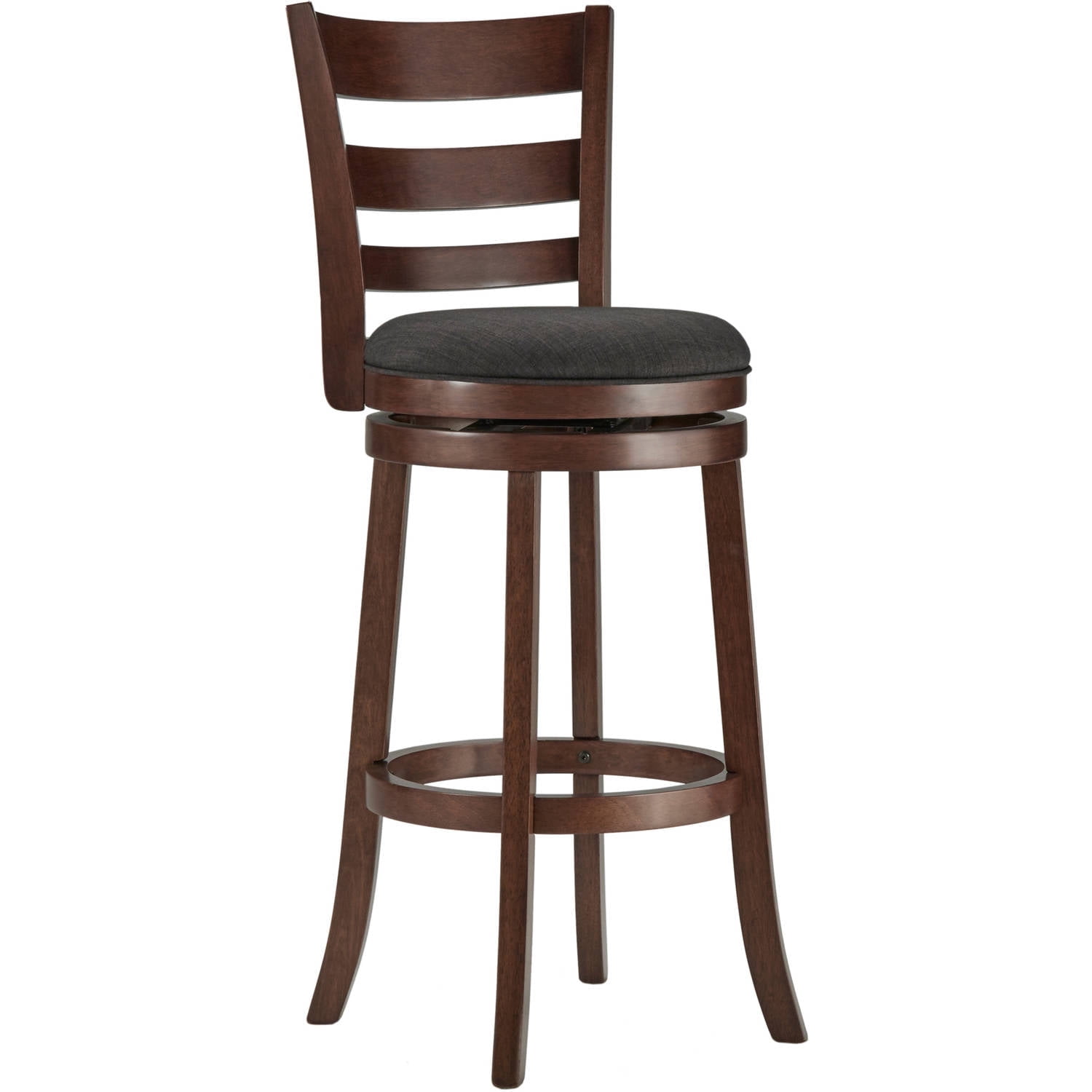 Weston Home Dark Cherry Ladder Back Swivel Bar Height Stool, Grey Linen