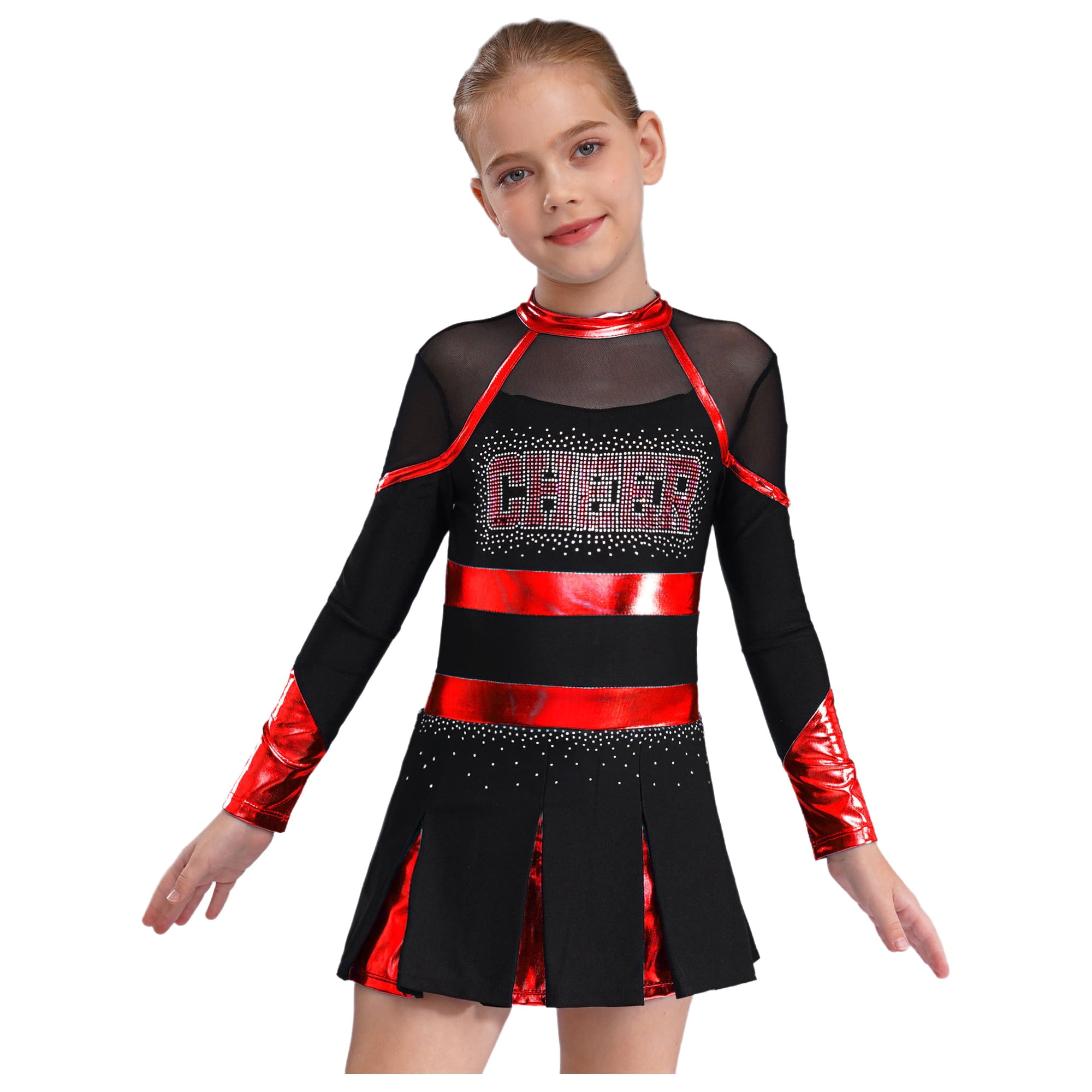 iiniim Cheer Leader Girls Cheerleading Uniform Complete Dress Black&Red 14