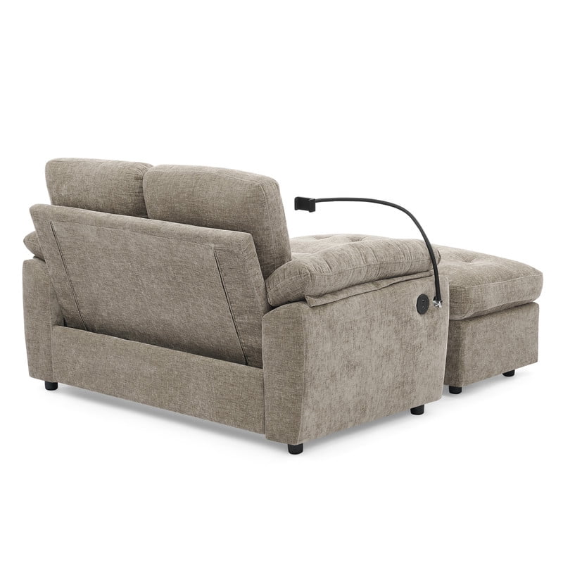 Double Sofa Recliner with Storage Ottoman, Manual Adjustable Reclining Loveseat with USB Charging Port, Phone Stand, and Soft Padded Armrests for Living Room, Apartment, and Home Theater
