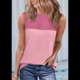 thumbnail image 4 of Camiseta Sin Mangas Informal de Verano con Cuello Redondo y Bloques de Color Rosa para Mujer S, 4 of 8
