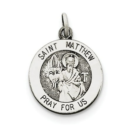 Sterling Silver Engravable Antiqued Saint Matthew Medal